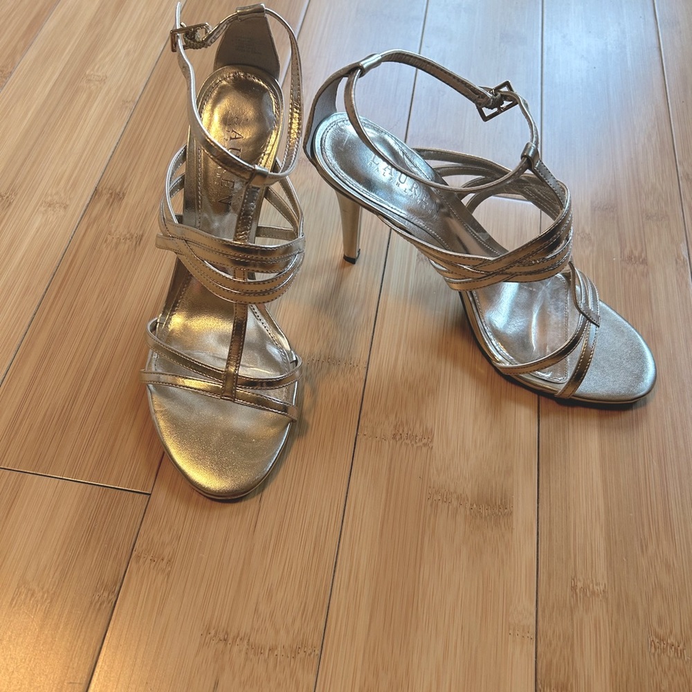 Ralph Lauren RLL gold high heels worn once size 6.5